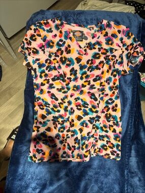 Dickies Pink Multicolor Leopard Print Short Sleeve Top scrub top